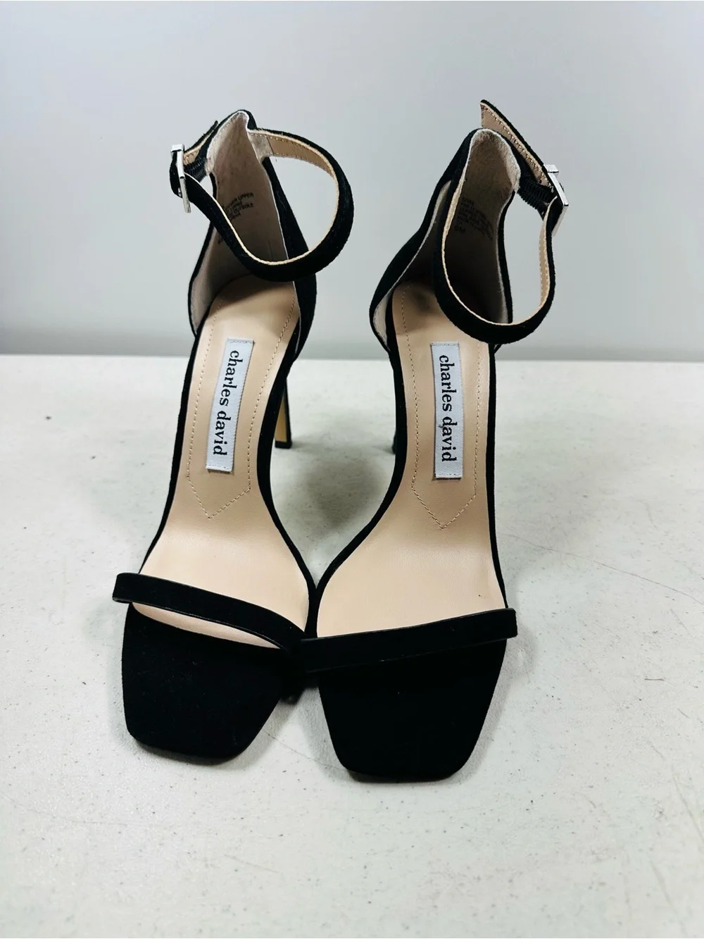 Charles David black suede ankle strap sandals size 6